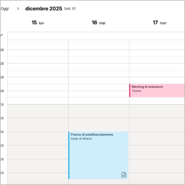 Vista appuntamenti fissati nel calendario di Libero Mail