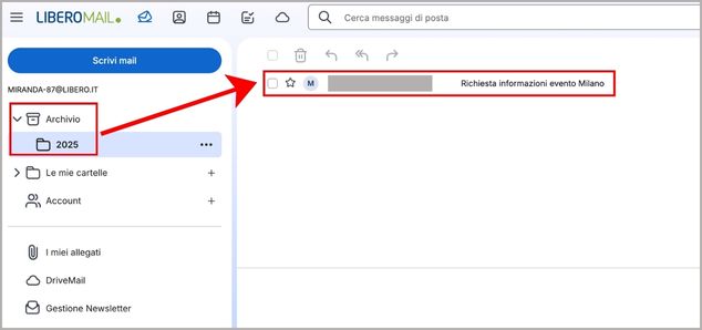 Cartella archivio creata su Libero Mail