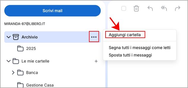 Pulsante per creare cartelle nell’archivio di Libero Mail