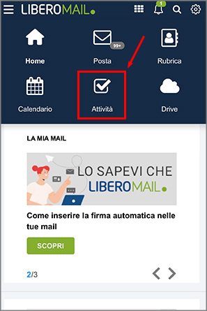 Funzione Attività su Libero Mail App