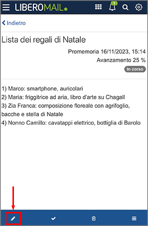 Modficia attività su Libero Mail App