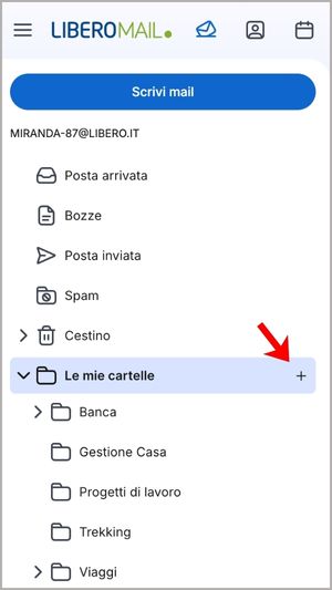 Pulsante creazione cartelle posta di Libero Mail