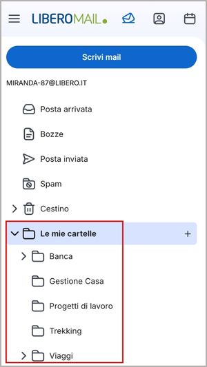 Elenco cartelle posta create su Libero Mail