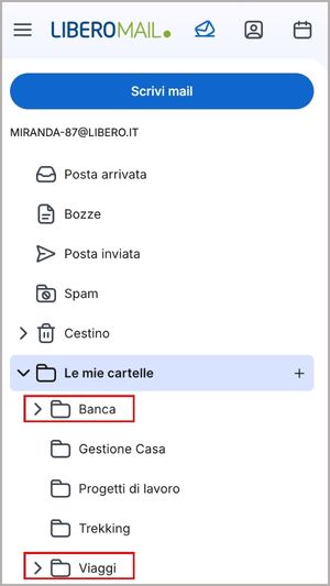 Elenco cartelle e sottocartelle posta create su Libero Mail