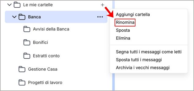 Pulsante rinomina cartelle posta su Libero Mail
