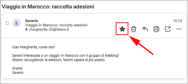 Email contrassegnata con stella su Libero Mail