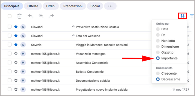 Come vedere tutte le email contrassegnate con la stella su Libero Mail