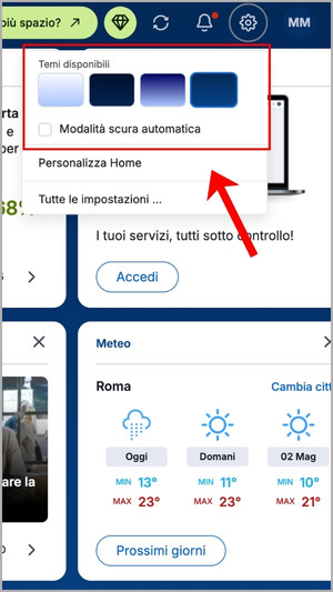 Men&ugrave; per la personalizzazione del tema di Libero Mail