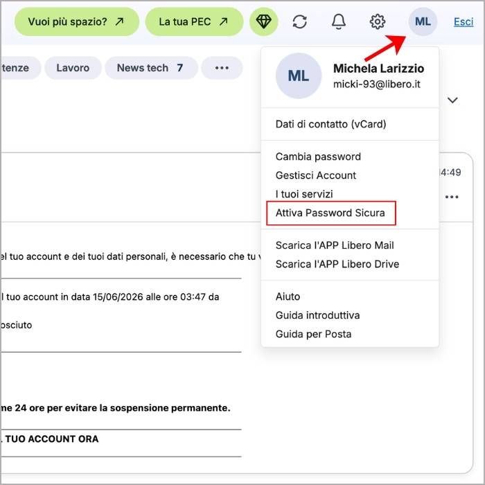 Attivazione Password Sicura su Libero Mail