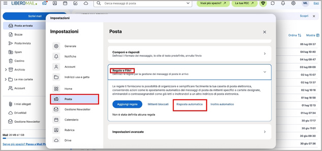 Aggiungi risposta automatica su Libero Mail