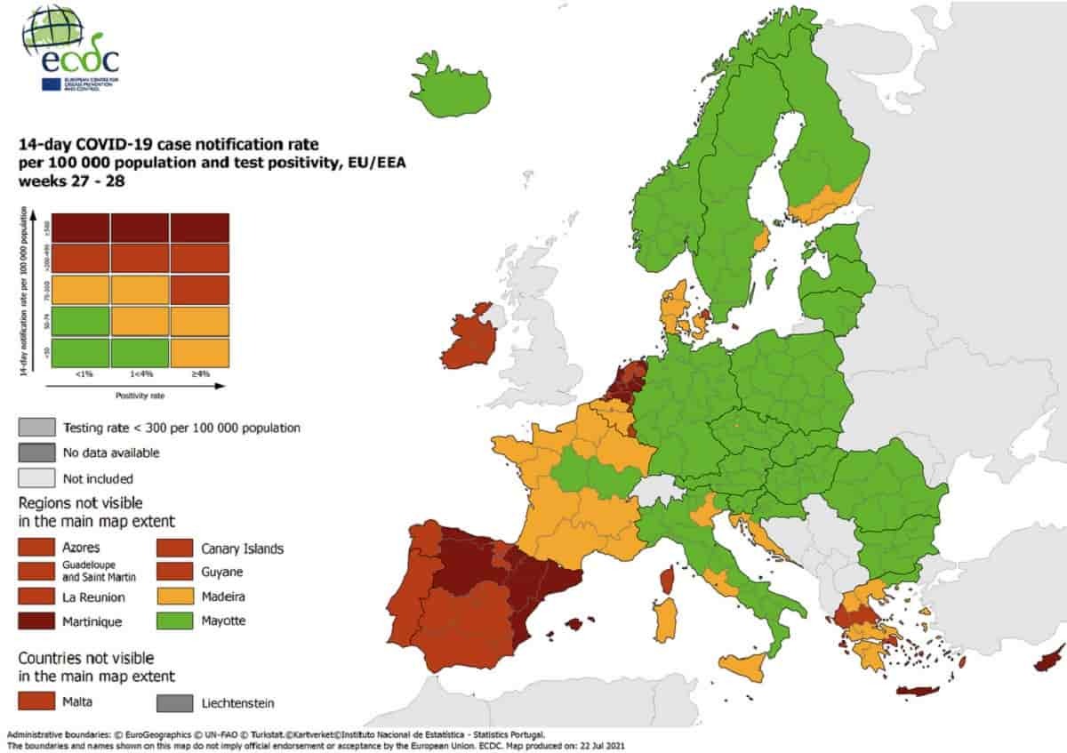Covid, mappa Ecdc sul contagio in Europa. In Italia solo 4 ...