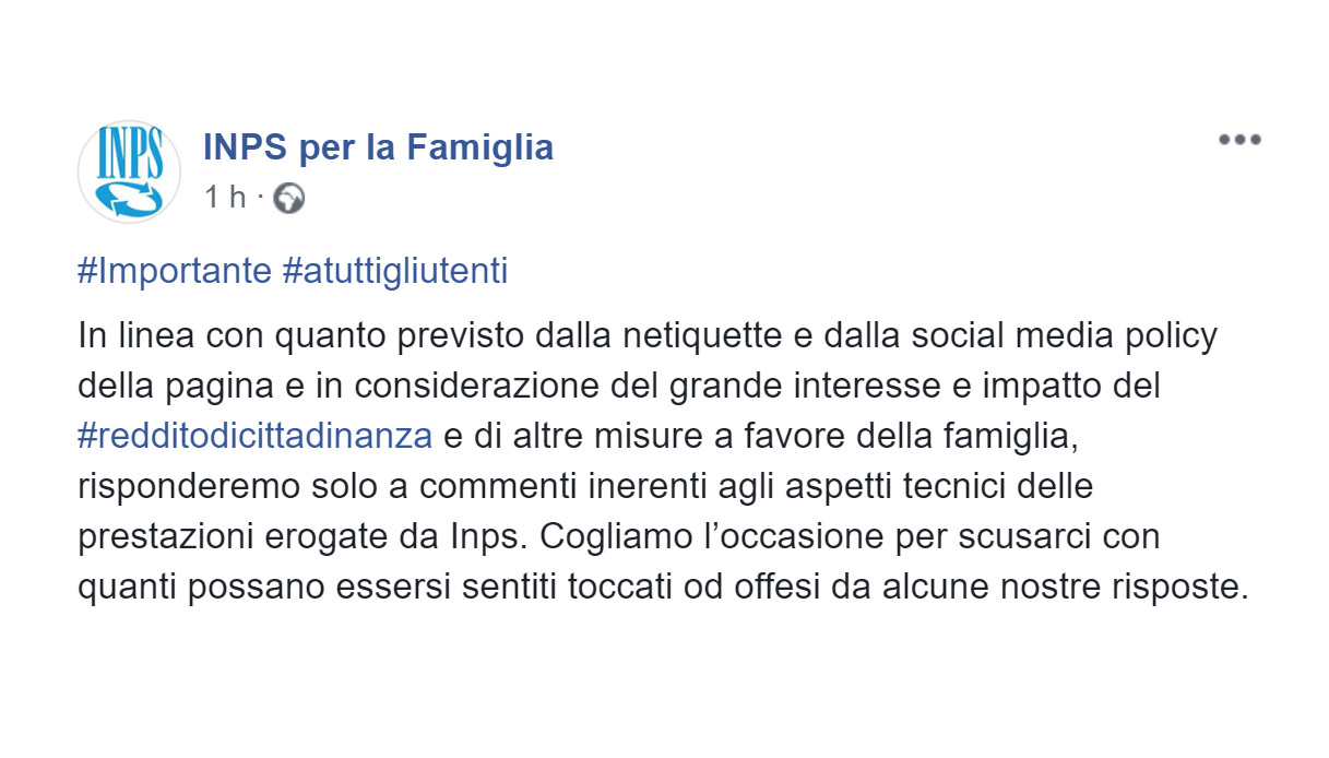 La pagina &#8220;INPS per la Famiglia&#8221; contro gli utenti