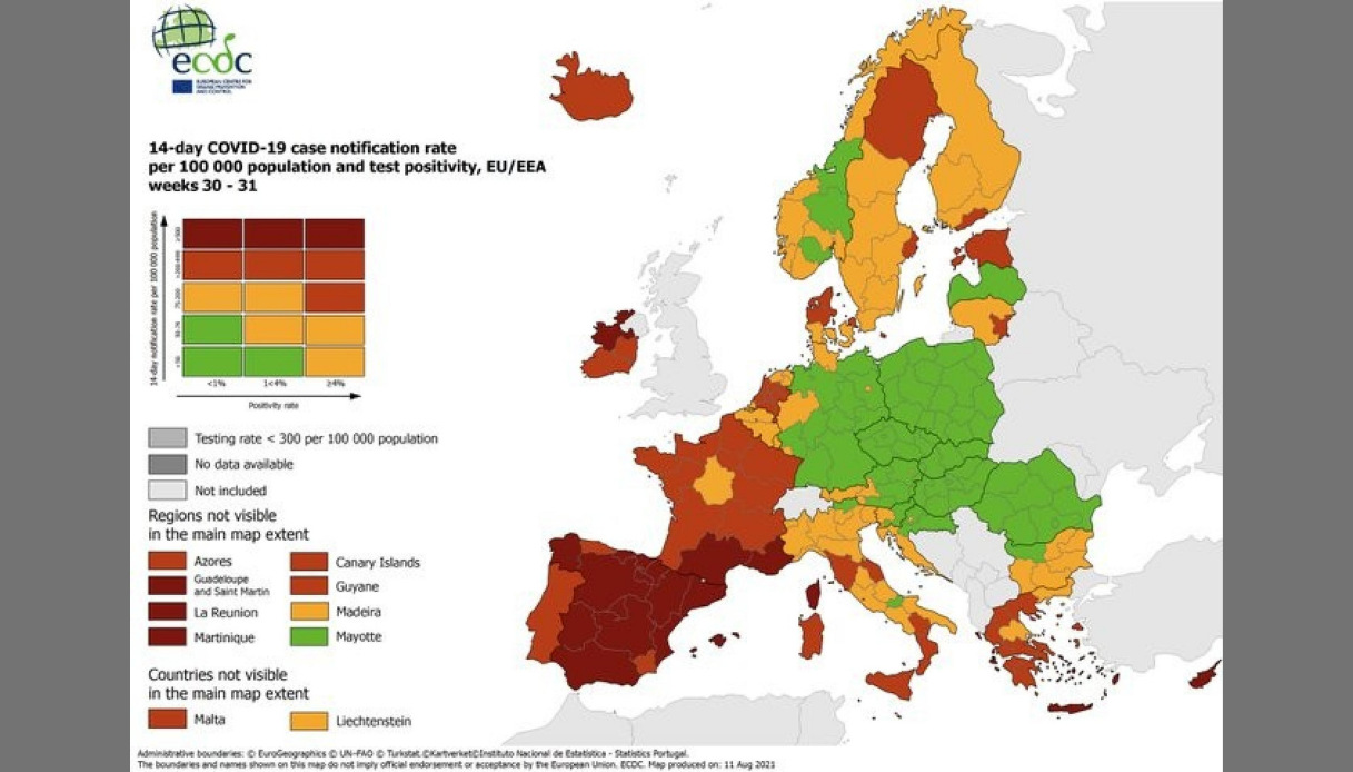 Covid, 5 regioni italiane in zona rossa: come funziona la mappa Ecdc