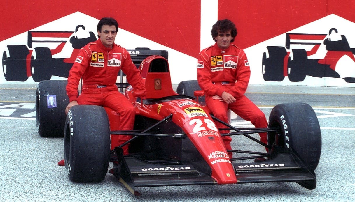 1991 - Jean Alesi e Alan Prost durante la presentazione della Ferrari 643