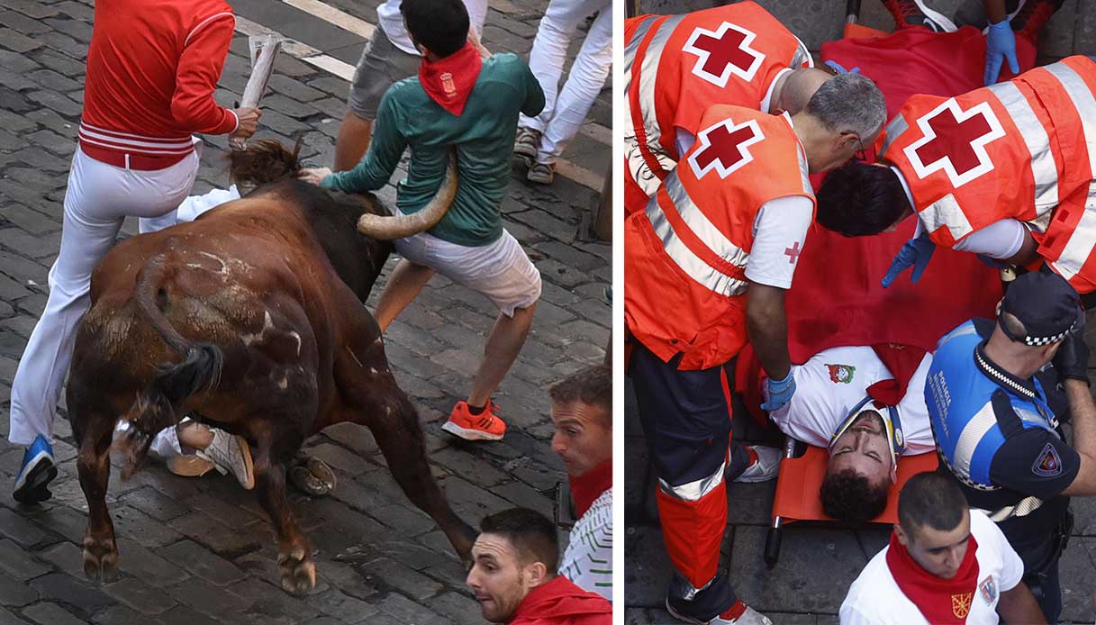 Tre persone incornate dai tori durante la corsa a Pamplona per la festa di San Firmino