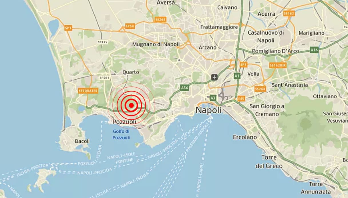 Terremoto ai Campi Flegrei, nuova scossa avvertita da Pozzuoli fino a Napoli