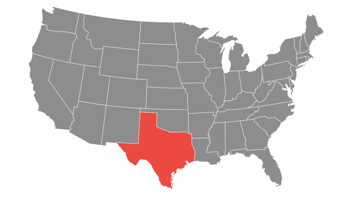 Una cartina degli USA con il Texas in evidenza