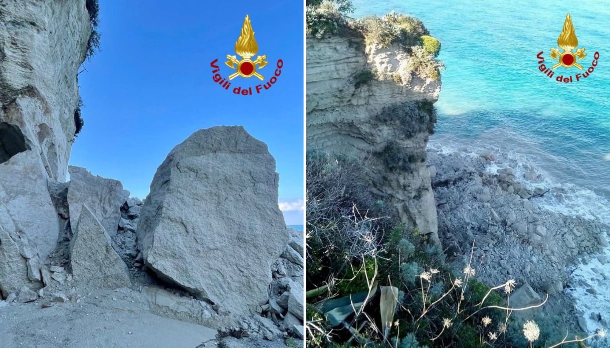 Crollata una parte del costone dell'isola di Tropea a Vibo Valentia: il video della tragedia sfiorata