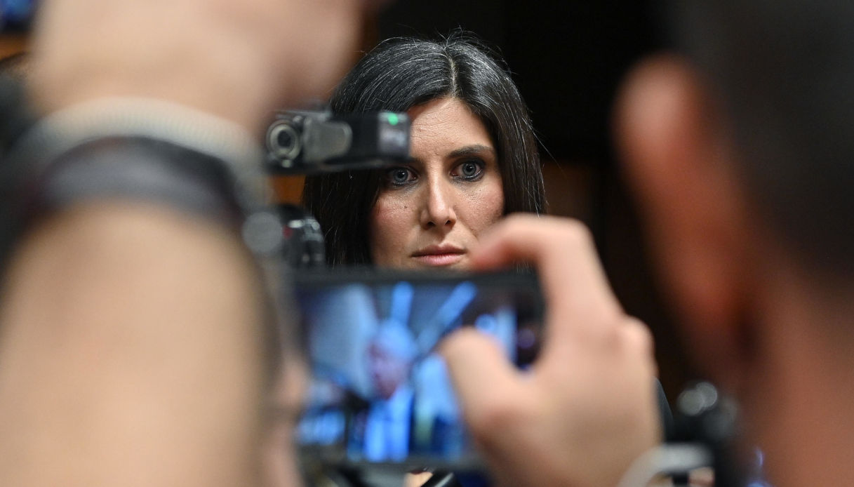 Chiara Appendino durante la sentenza al processo per i 1600 feriti e le 2 donne morte la sera della finale di Champions League 2017 in piazza San Carlo, Torino, 27 giugno 2023