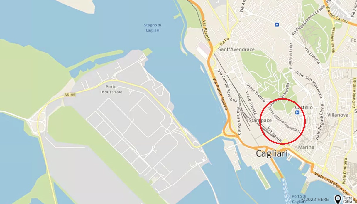 Una mappa che mostra il centro storico di Cagliari