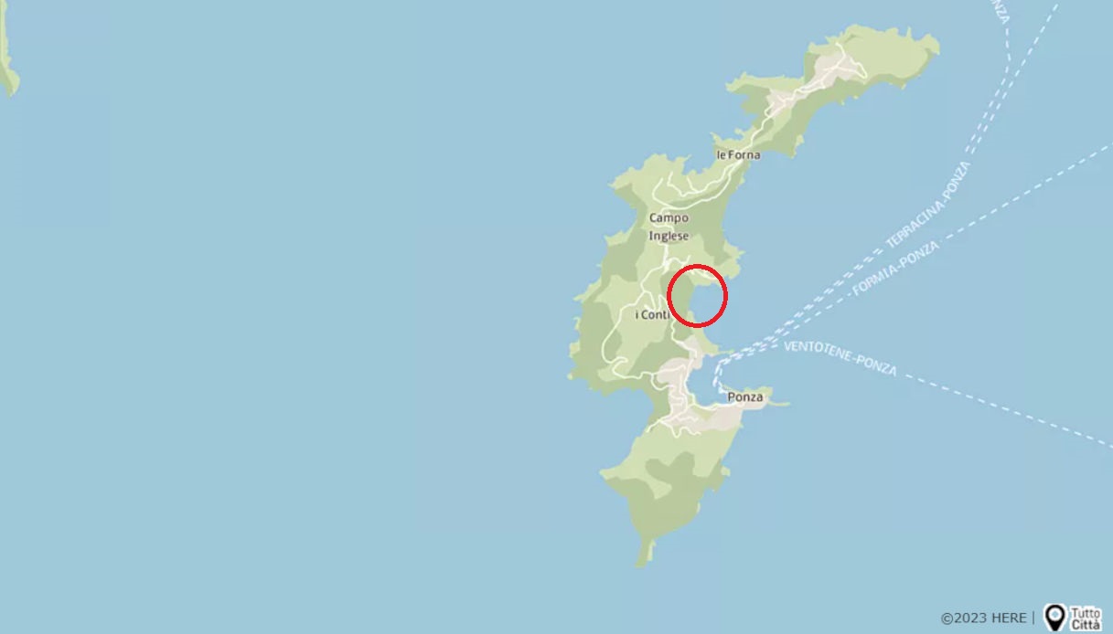 Una cartina che mostra l'isola di Ponza