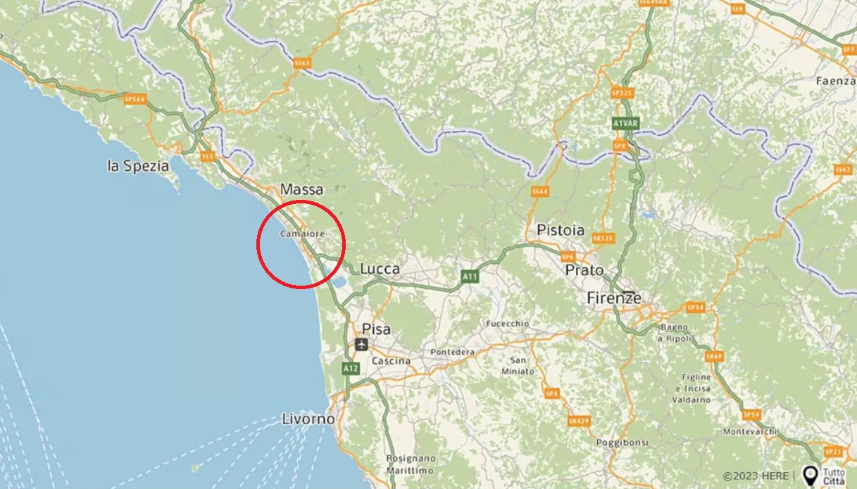 Una cartina che mostra la posizione di Pietrasanta in provincia di Lucca