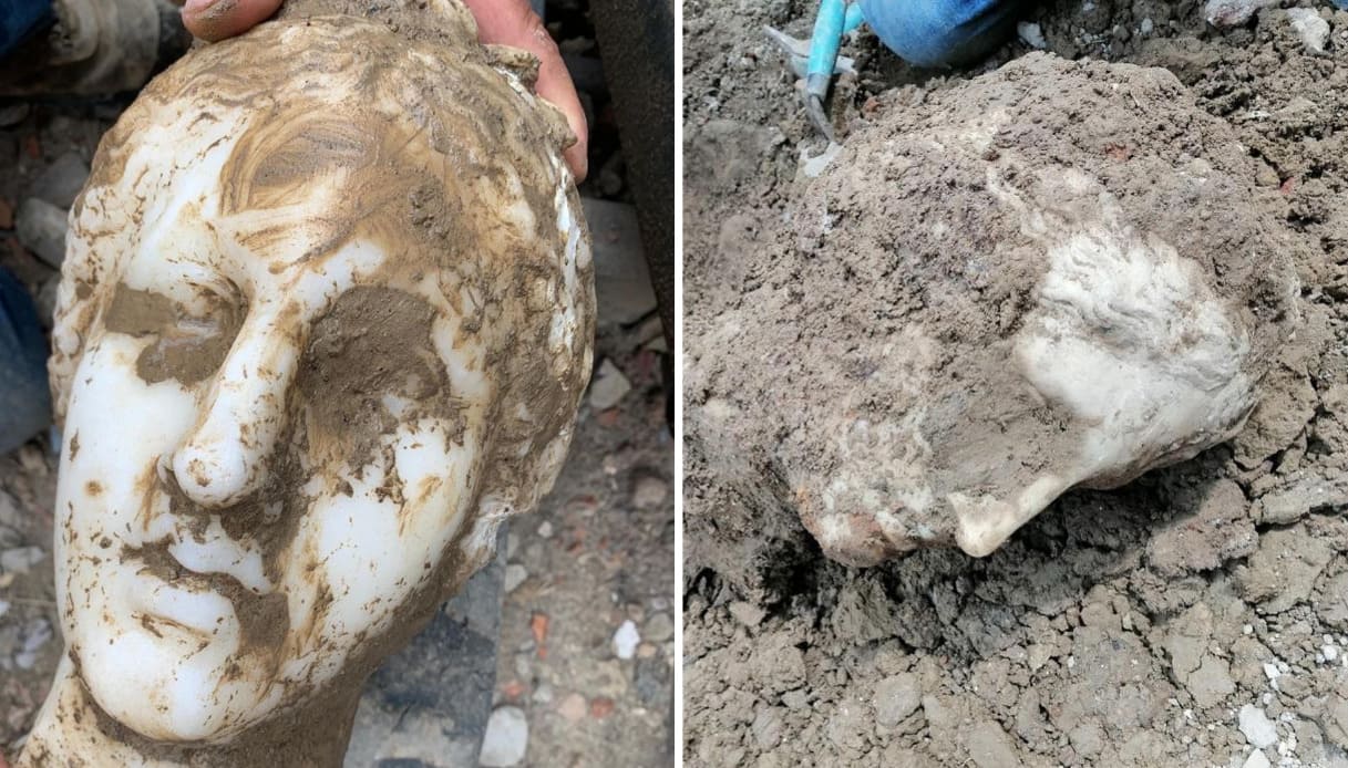 Testa di marmo trovata a Roma in piazza Augusto imperatore: il post del sindaco