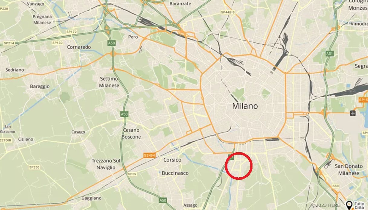 Una cartina che mostra la posizione di piazza Abbiategrasso a Milano