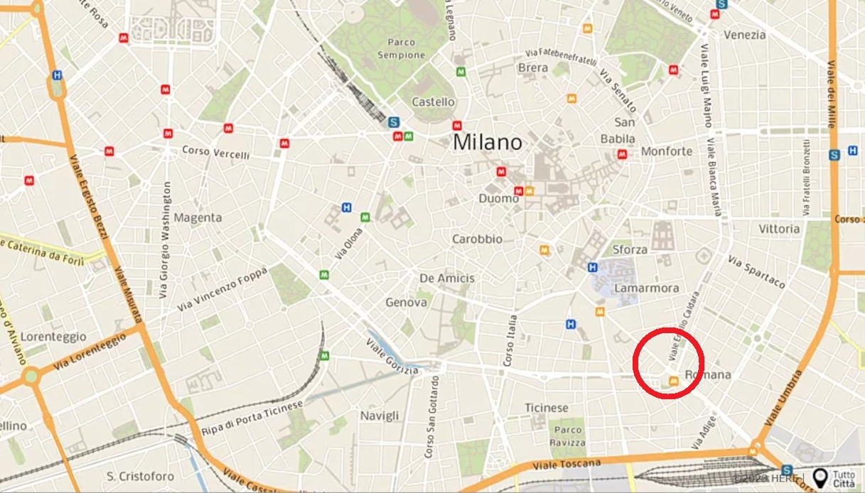 Una mappa di Milano che mostra la zona in cui è stata investita la ciclista