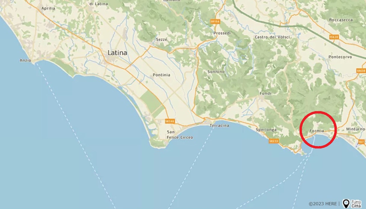 Una mappa che mostra la posizione di Formia