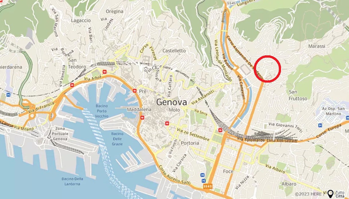 Una mappa che mostra la città di Genova