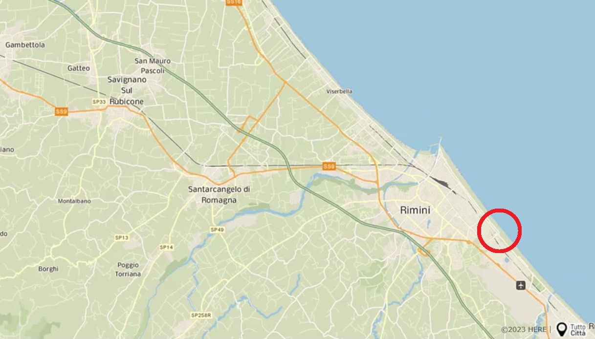 Una mappa che mostra la posizione del Parco Murri a Rimini