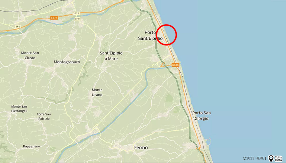 Una mappa che mostra la posizione di Porto Sant'Elpidio