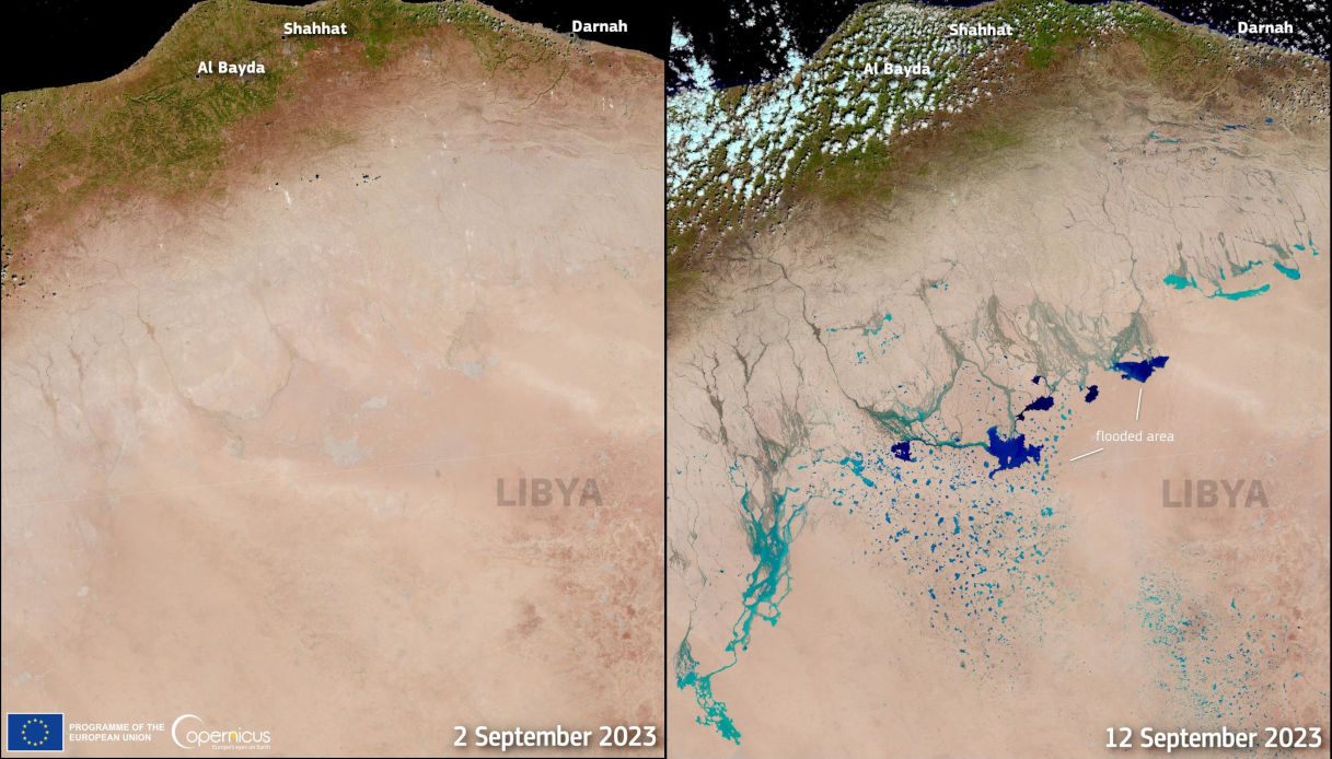 Le inondazioni in Libia nelle immagini dei satelliti Copernicus