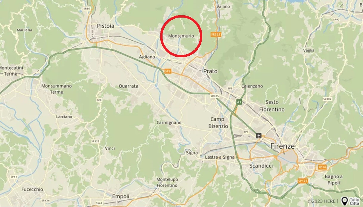 Una mappa che mostra la posizione di Montemurlo in provincia di Prato