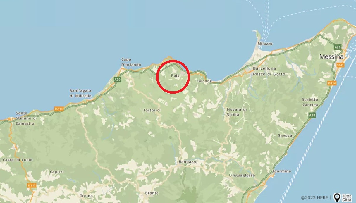 Una mappa che mostra la posizione di Patti in provincia di Messina