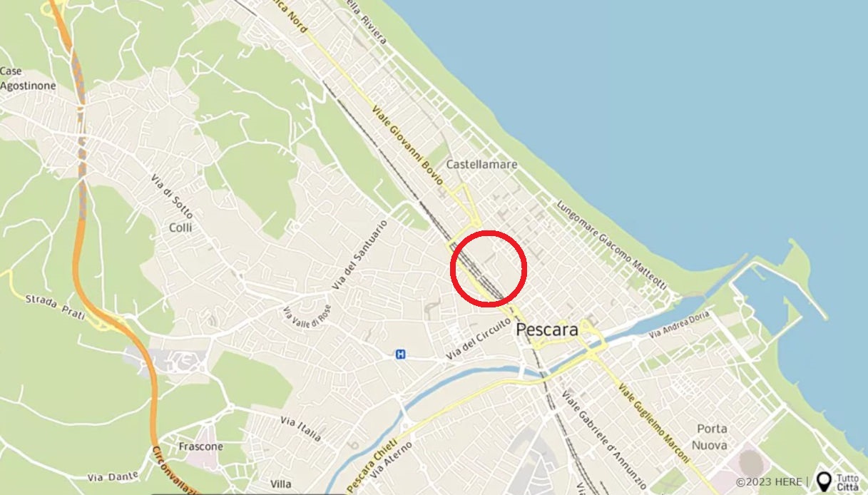 Una mappa che mostra la zona in cui sarebbe avvenuta la presunta violenza sessuale a Pescara