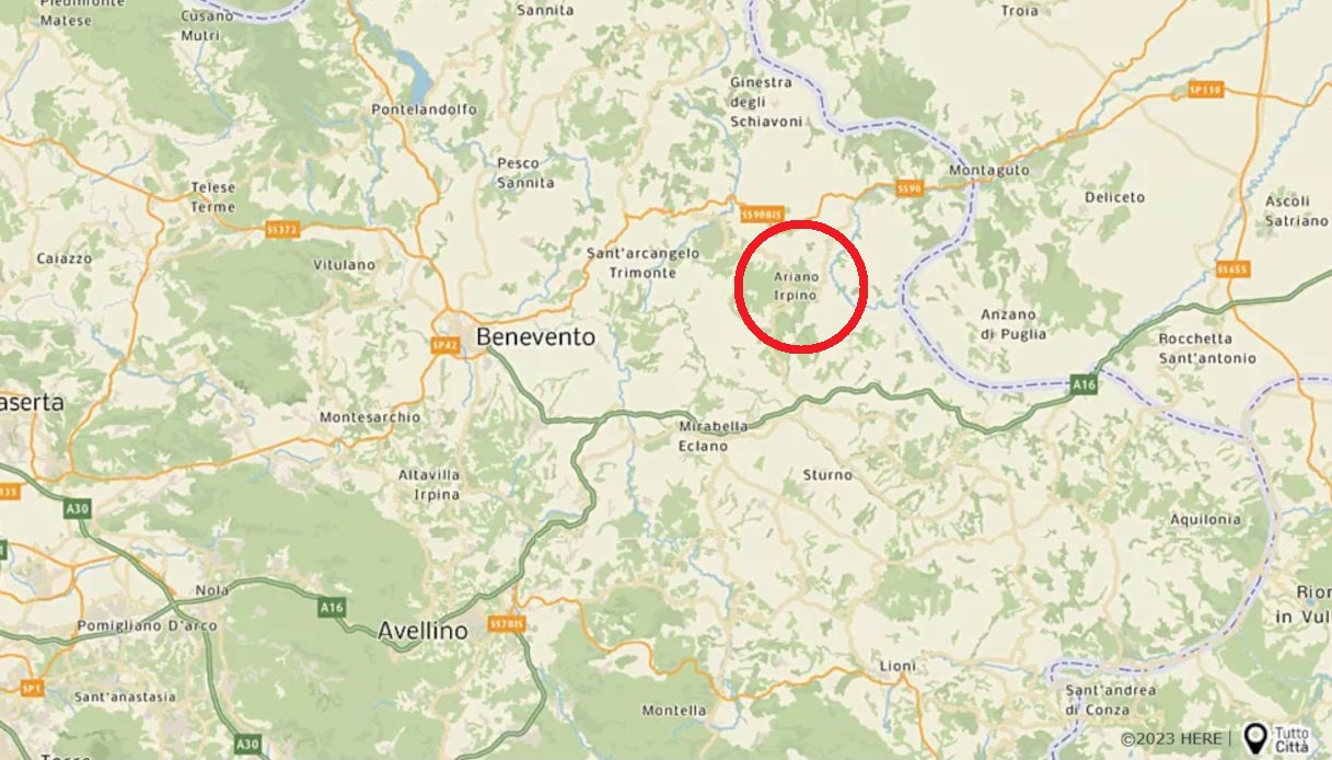 Una mappa che mostra la posizione di Ariano Irpino in provincia di Avellino