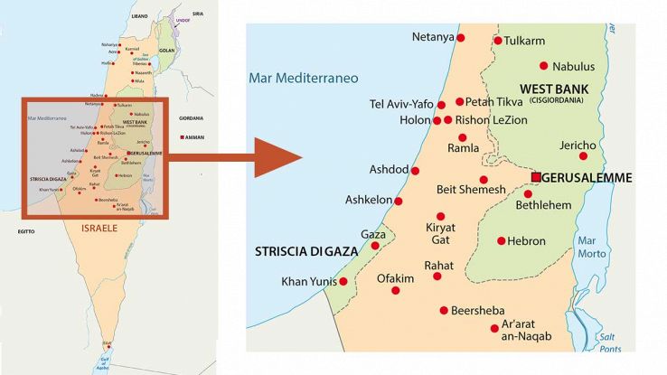 israele e palestina mappa