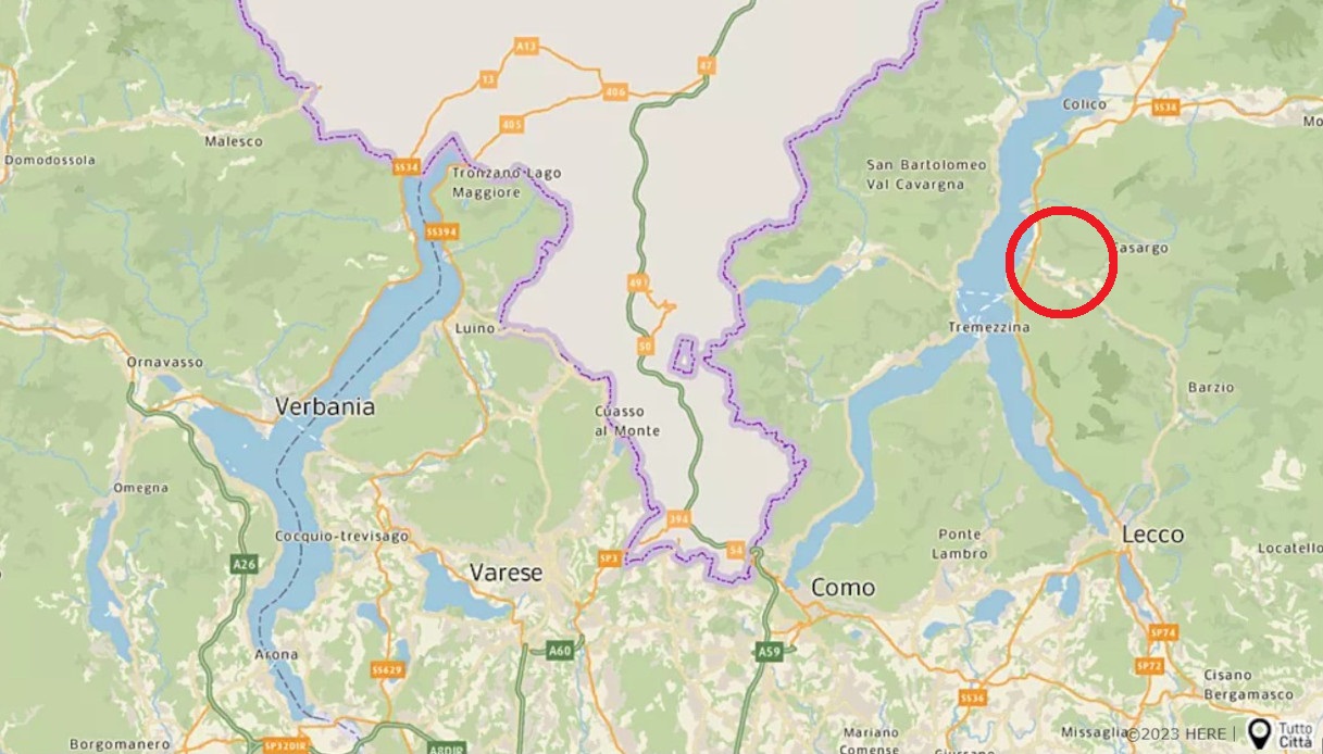 Una mappa che mostra la posizione di Vendrogno a Bellano