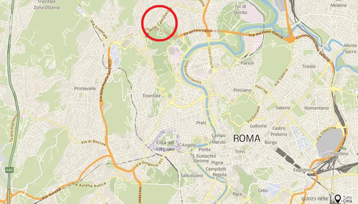 Una mappa che mostra la posizione di via Camilluccia a Roma