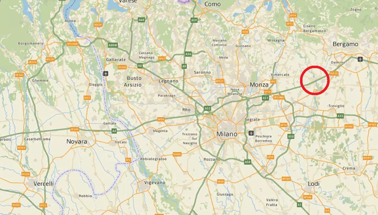 Una mappa che mostra il luogo in cui è stato intercettato l'anziano contromano sull'autostrada A4