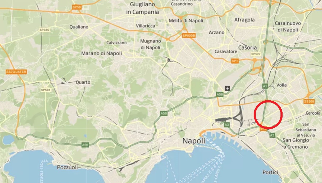 Una mappa che mostra la posizione di Ponticelli a Napoli