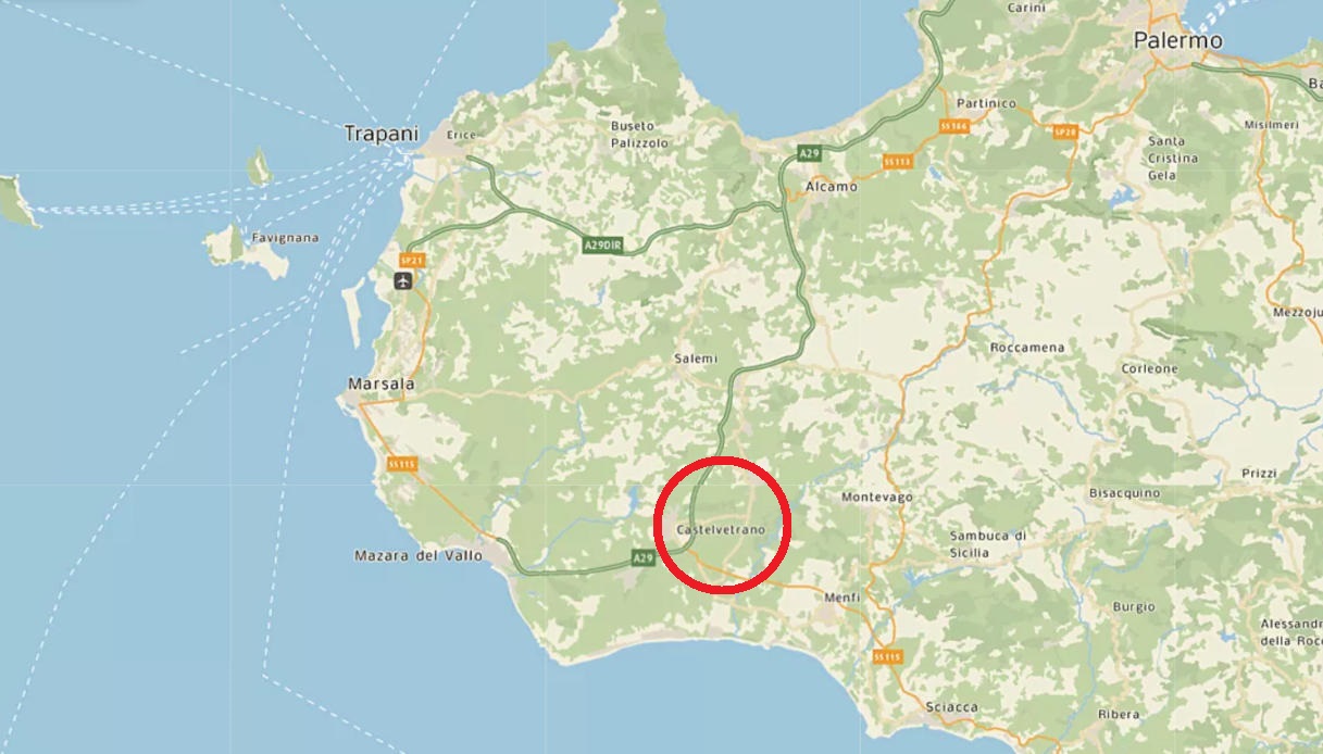 Una mappa che mostra la posizione di Castelvetrano