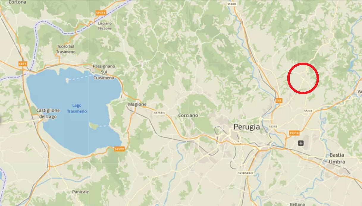 Una mappa che mostra la posizione di Piccione, frazione di Perugia