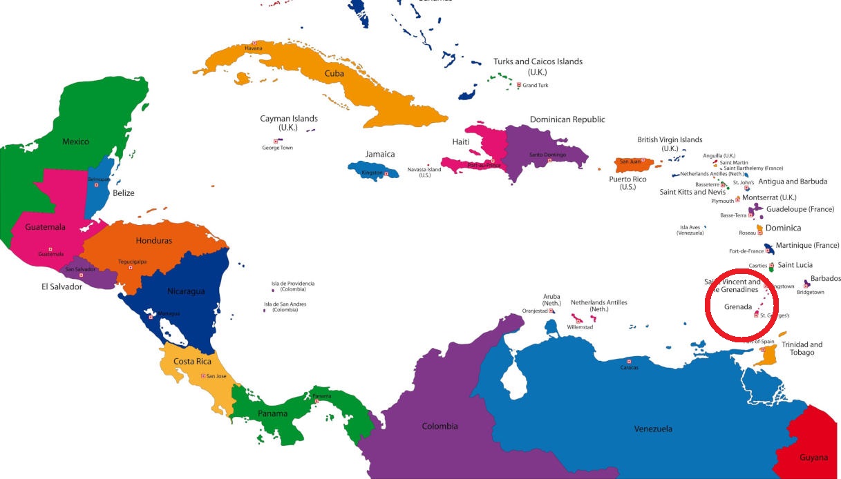 Mappa di Grenada nei Caraibi