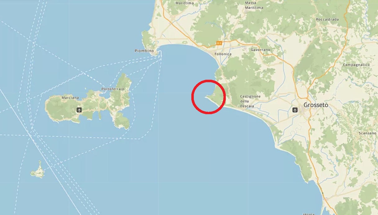 Una mappa che mostra la posizione di Punta Ala