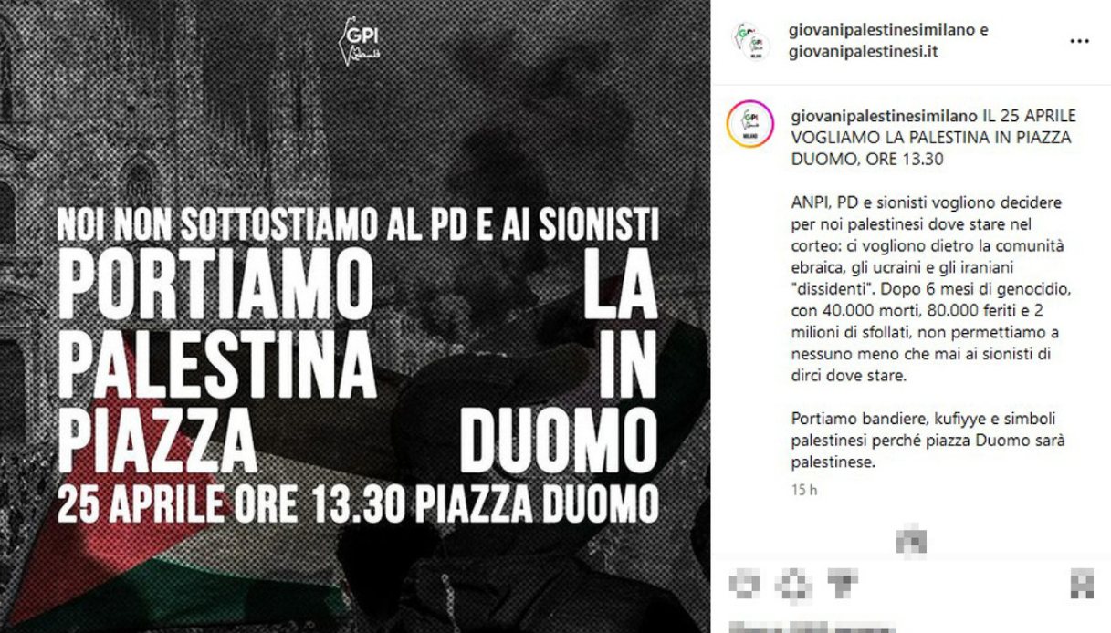 Giovani Palestinesi in piazza Duomo a Milano per il 25 aprile