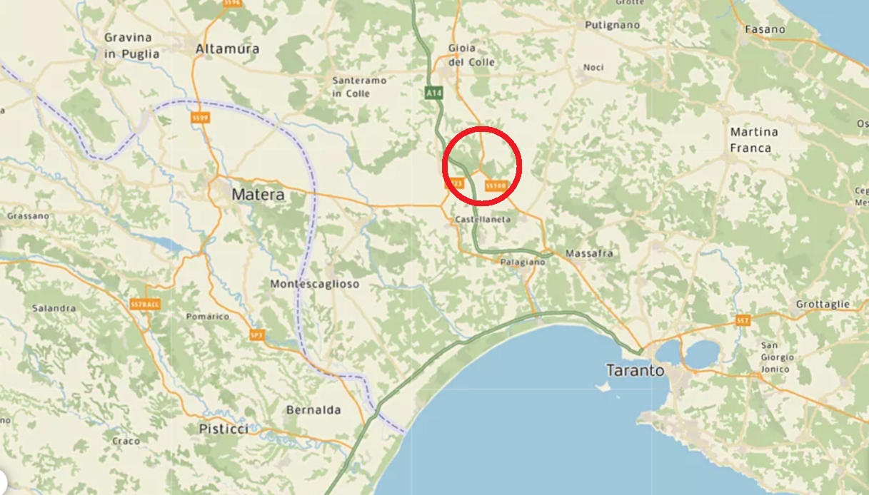Una mappa della provincia di Taranto