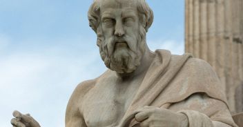 classic statue of Plato from front close up